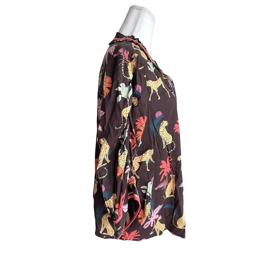 Democracy Plus Size 3/4 Sleeve Relaxed Top Boxy 2x‎ Whimsical Tropical Safari